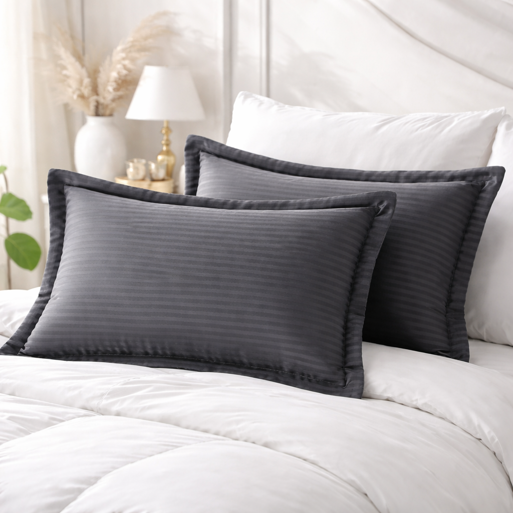 Elegant Weavers Flint Stripe Pillow Cover Set of 2 Grey (45x67 cm) | Rectangular Microfiber Cushion Covers | Soft, Durable & Stylish Home Décor