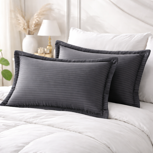 Elegant Weavers Flint Stripe Pillow Cover Set of 2 Grey (45x67 cm) | Rectangular Microfiber Cushion Covers | Soft, Durable & Stylish Home Décor