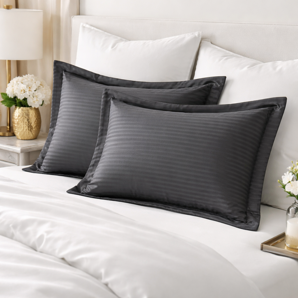 Elegant Weavers Flint Stripe Pillow Cover Set of 2 Grey (45x67 cm) | Rectangular Microfiber Cushion Covers | Soft, Durable & Stylish Home Décor